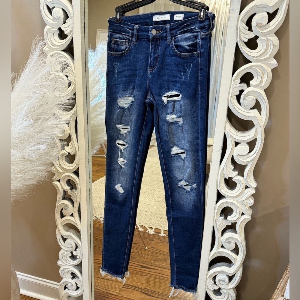 Women’s KANKAN Mid Rise Distressed Skinny stretch jeans- Size 25 - Picture 4 of 11